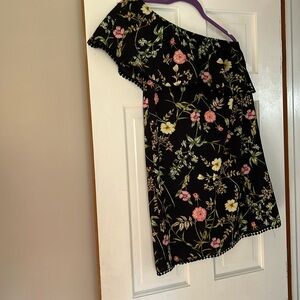 Black floral one shoulder dress